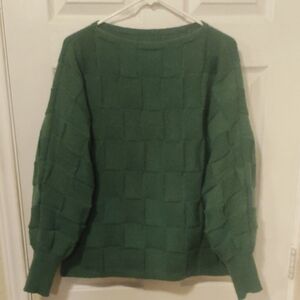 Dolman Sleeve Green Checker Pattern Sweater, Cozy & Warm!